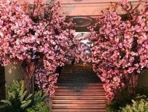 Flowers adorning a staircase