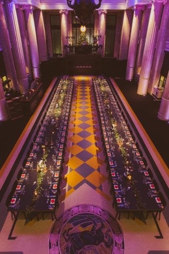 Banking Hall with tables laid for an event